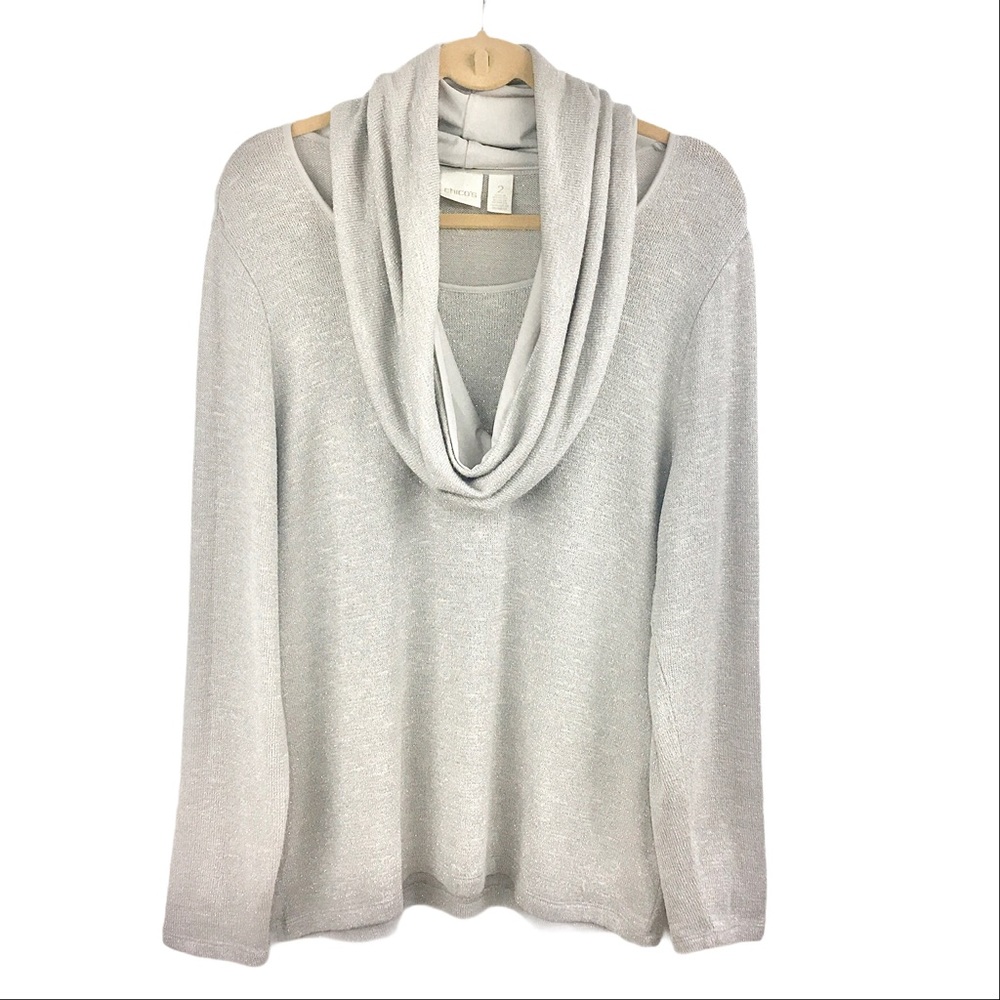 Chico’s Silver Shine Detachable Cowl L/S Sweater 2